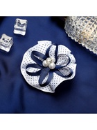 Бант для волос на резинке «Школьница», мелкий горошек и бусинки, d=7.5 см, бело-синий (комплект 6 шт) - фото 52245418