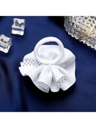 Бант для волос на резинке «Школьница», мелкий горошек и бусинки, d=7.5 см, бело-синий (комплект 6 шт) - фото 52245419