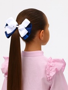 Бант для волос на резинке «Школьница», пряжка и кружева, 12 см, бело-синий - Фото 2