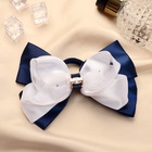 Бант для волос на резинке «Школьница», пряжка и кружева, 12 см, бело-синий - Фото 3