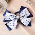 Бант для волос на резинке «Школьница», цветок и горошек, 13 см, сине-белый (комплект 6 шт) - фото 51055626