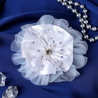 Бант для волос на резинке «Школьница», пышная розочка с бусинками, d=10 см, белый - Фото 2