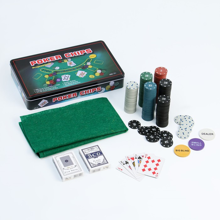 Покер, набор для игры (карты 2 колоды, фишки 300 шт.), с номиналом, 60 х 90 см - Фото 1