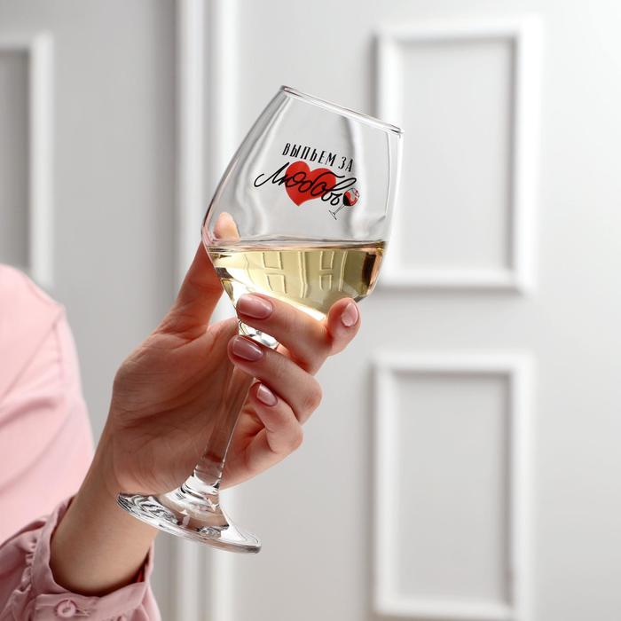 Бокал для вина «Выпьем за любовь», тип нанесения рисунка: деколь, 350 мл - Фото 1