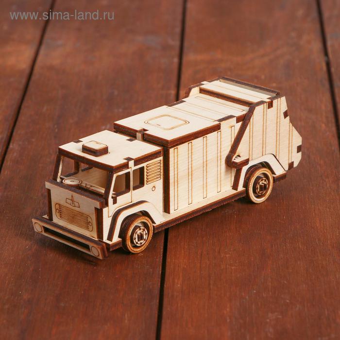 Конструктор деревянный 3д модель «Мусоровоз», 37 деталей, 15×5.5×6 см - Фото 1