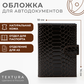 Обложка 2 в 1 для автодокументов и паспорта на кнопке TEXTURA, цвет коричневый 5312130