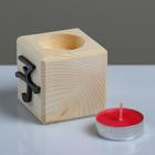 Свеча в деревянном подсвечнике "Куб, Иероглифы. Дети", 6х6х6 см, аромат вишни - Фото 2