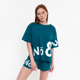 Комплект женский (футболка,шорты), цвет малахит, размер 46