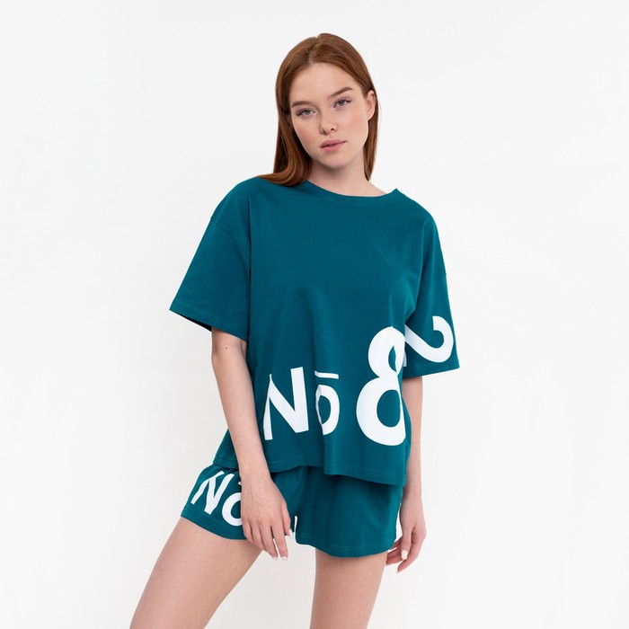 Комплект женский (футболка,шорты), цвет малахит, размер 48 - Фото 1
