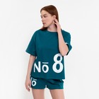 Комплект женский (футболка,шорты), цвет малахит, размер 48 - Фото 2
