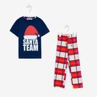 Пижама новогодняя детская: футболка, брюки, KAFTAN: Santa team, сине-красная, рост 122-128 см - Фото 7