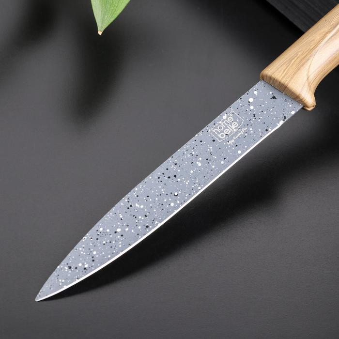 Нож с антиналипающим покрытием Доляна «Гранит», лезвие 13 см, цвет серо-коричневый - фото 1908606119
