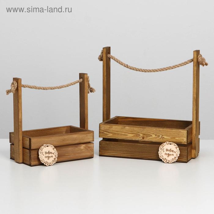 Набор кашпо 2 в 1 с шильдиком "Новогодний венок", 25х15х30, 21х12х23 см - Фото 1