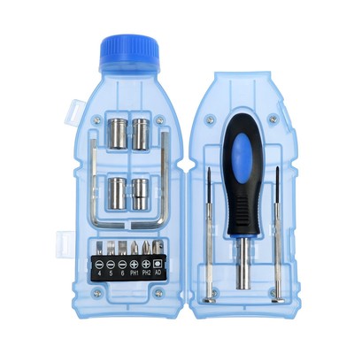 Набор инструментов ТУНДРА, подарочный пластиковый кейс «Бутылка», 15 предметов