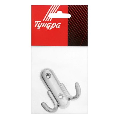 Крючок мебельный ТУНДРА TKD035, двухрожковый, хром