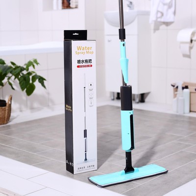 Швабра для мытья пола с распылителем и щёткой, насадка из микрофибры 41×14 см, стальной черенок 120 см, цвет голубой