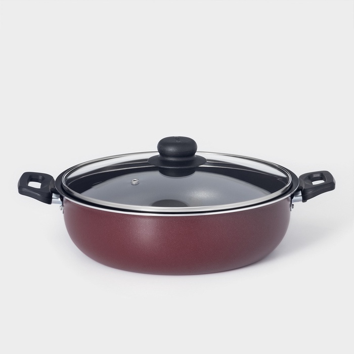 Жаровня «Эксперт», 3,5 л, d=26 см, стеклянная крышка, антипригарное покрытие, цвет бордовый - Фото 1