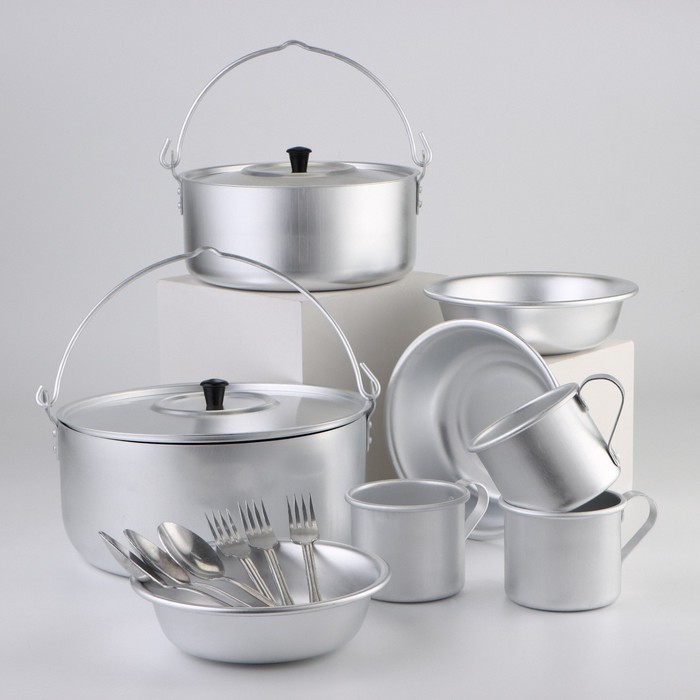 Набор походный в рюкзаке алюминиевый, 15 предметов - Фото 1