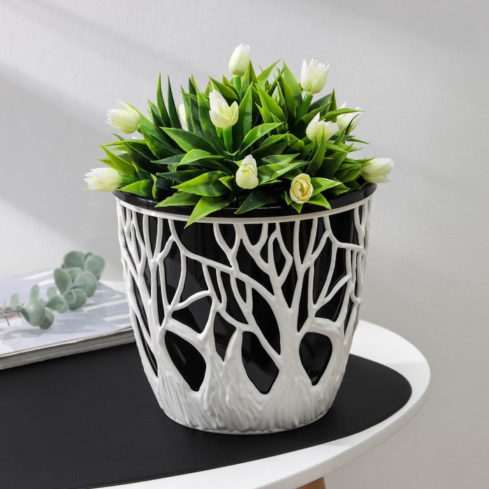 Кашпо для цветов со вставкой «Форест», 3 л, бело-чёрное - Фото 1