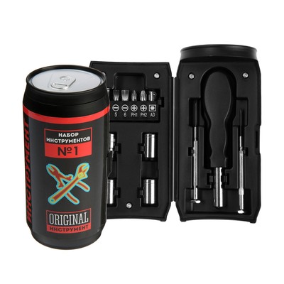 Набор инструментов ТУНДРА, подарочный пластиковый кейс «Банка», 13 предметов