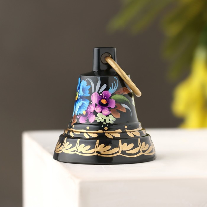 Колокольчик Валдайский "№2. Цветы", расписной, с ушком, d=35 мм - фото 1908606673