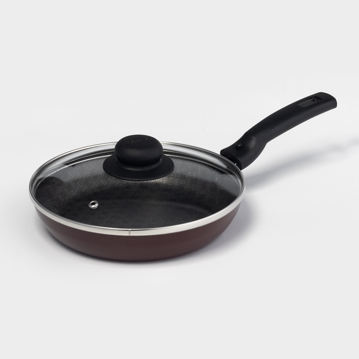 Сковорода «Альфа», d=20 см, съёмная ручка, стеклянная крышка, антипригарное покрытие, алюминий, бордовая - Фото 1