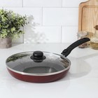 Сковорода «Альфа», d=28 см, съёмная ручка, стеклянная крышка, антипригарное покрытие, алюминий, бордовая - Фото 1