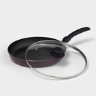 Сковорода «Альфа», d=28 см, съёмная ручка, стеклянная крышка, антипригарное покрытие, алюминий, бордовая - Фото 2