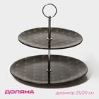 Этажерка - фруктовница круглая Доляна «Золотое перо», 2 яруса, d=25/20 см, стекло, цвет чёрный - Фото 1