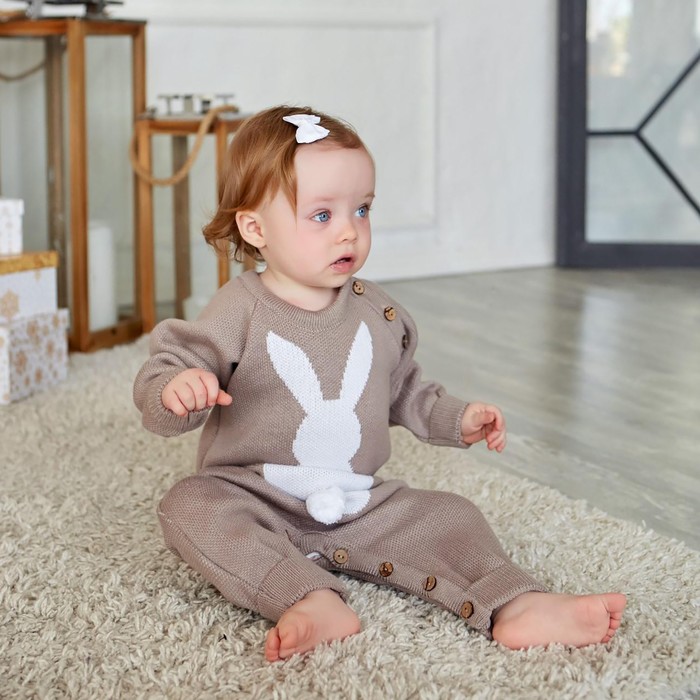 Комбинезон вязаный Крошка Я «Заяц», рост 68-74 см, бежевый - Фото 1