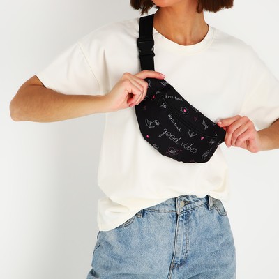 Сумка поясная Good vibes, 32×8×15 см, отдел на молнии, чёрная