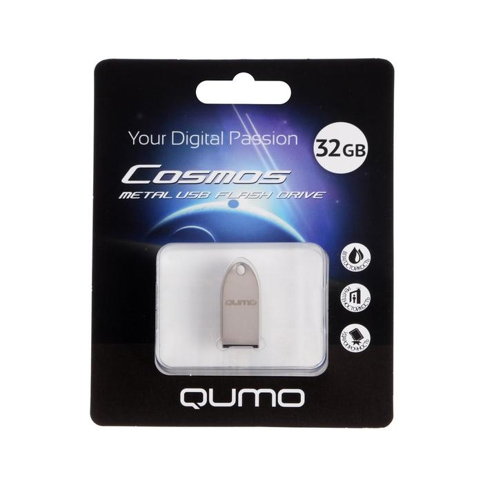 Флешка Qumo Cosmos, 32 Гб, USB2.0, чт до 25 Мб/с, зап до 15 Мб/с, корпус металл, серебристая - Фото 1