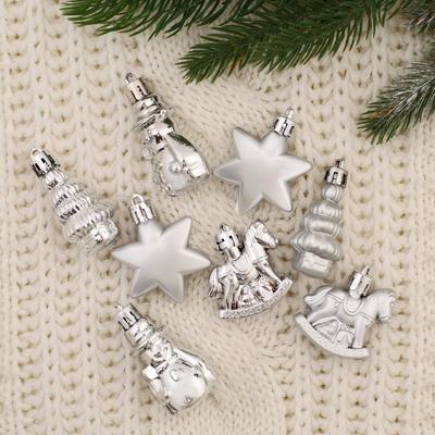 Набор украшений пластик 8 шт "Новогодний микс" (2 звезды, 2 Снеговика, 2 ёлки, 2 коня)