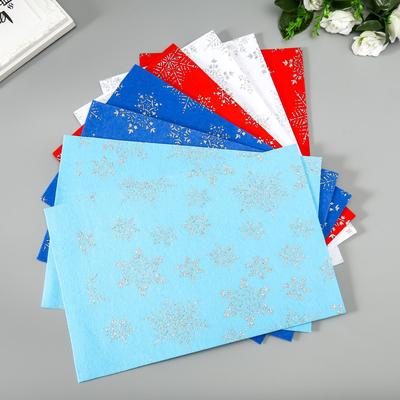 Фетр декоративный с глиттером «Снежинки», 8 листов, 20×30 см, 1.4 мм