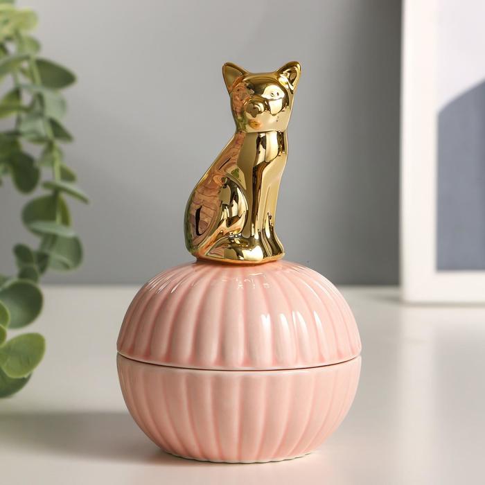 Шкатулка керамика "Золотой котёнок" 12,5х8х8 см - Фото 1