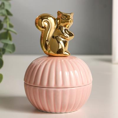 Шкатулка для украшений с крышкой «Золотая белочка», керамика, 11×8×8 см