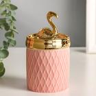 Шкатулка керамика "Золотой фламинго" 13,5х7,5х7,5 см - фото 9081849