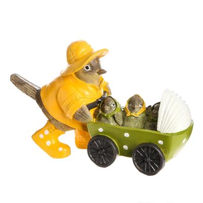 Сувенир полистоун "Воробушек в дождевике, с птенцами в коляске" 14,3х22х7,5 см