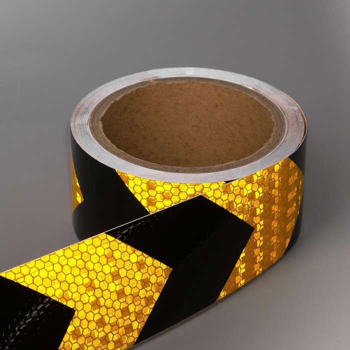 Светоотражающая лента, самоклеящаяся, черно-желтая, 5 см х 5 м - Фото 1