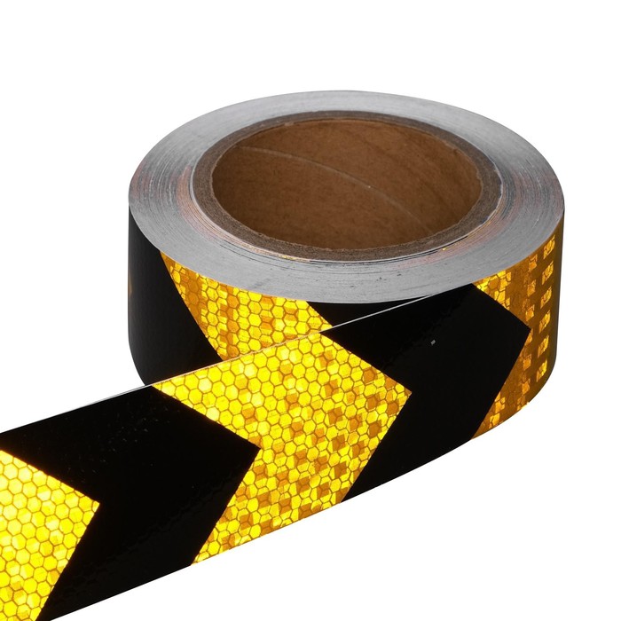 Светоотражающая лента, самоклеящаяся, черно-желтая, 5 см х 15 м - Фото 1