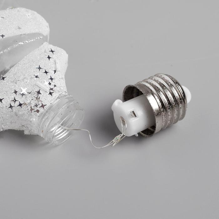 Набор ёлочных шаров «Ёлочки белые» 3 шт., батарейки, 5 LED, свечение белое - фото 1877650555