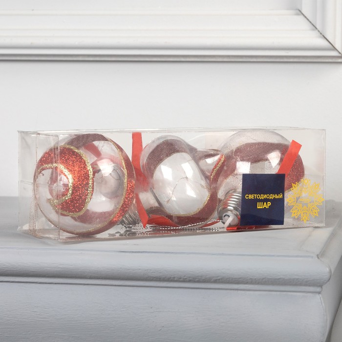 Набор ёлочных шаров «Шары с еловыми шишками» 3 шт., батарейки, 5 LED, свечение тёплое белое - фото 1896876700
