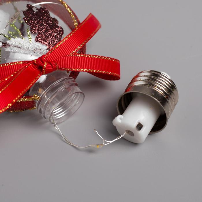 Набор ёлочных шаров «Шары с еловыми шишками» 3 шт., батарейки, 5 LED, свечение тёплое белое - фото 1896876699