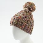 Шапка женская MINAKU вязаная косичкой с помпоном и подворотом, размер 54-56, цвет бежевый 5139364