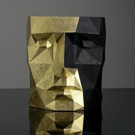 Кашпо полигональное из гипса «Голова», чёрно-золотое, 16 х 20 см