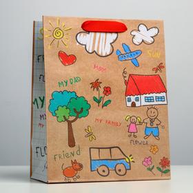 Пакет подарочный крафтовый вертикальный, упаковка, «My family», MS 18 х 23 х 10 см