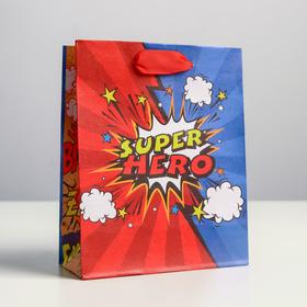 Пакет подарочный крафтовый вертикальный, упаковка, «Супер герой», S 12 х 15 х 5.5 см
