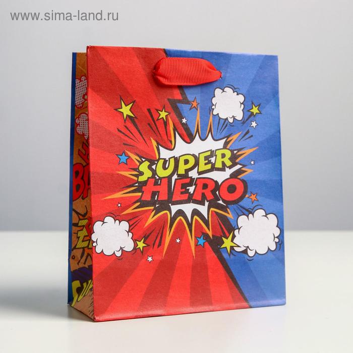 Пакет подарочный крафтовый вертикальный, упаковка, «Супер герой», S 12 х 15 х 5.5 см - Фото 1