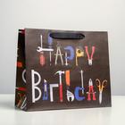 Пакет подарочный крафтовый горизонтальный, упаковка, «Happy birthday», ML 27 х 23 х 11.5 см - Фото 1