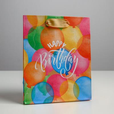 Пакет подарочный крафтовый, упаковка, «Happy birthday», S 12 х 15 х 5.5 см